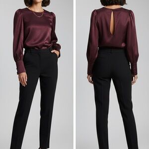 RW&CO Burgundy Satin Jacquard Blouse Size Medium